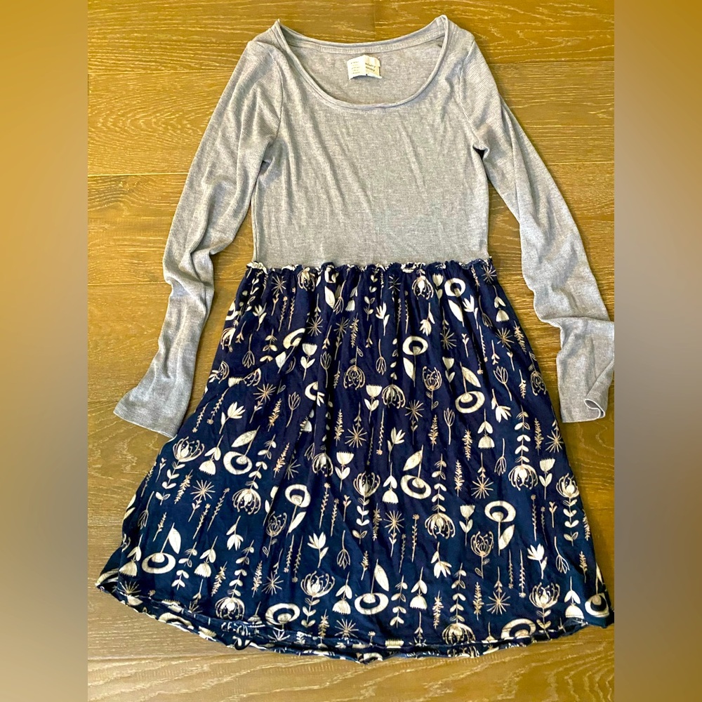 New Anthropologie Saturday Sunday Color Block Floral Gray Jersey Fall Dress M